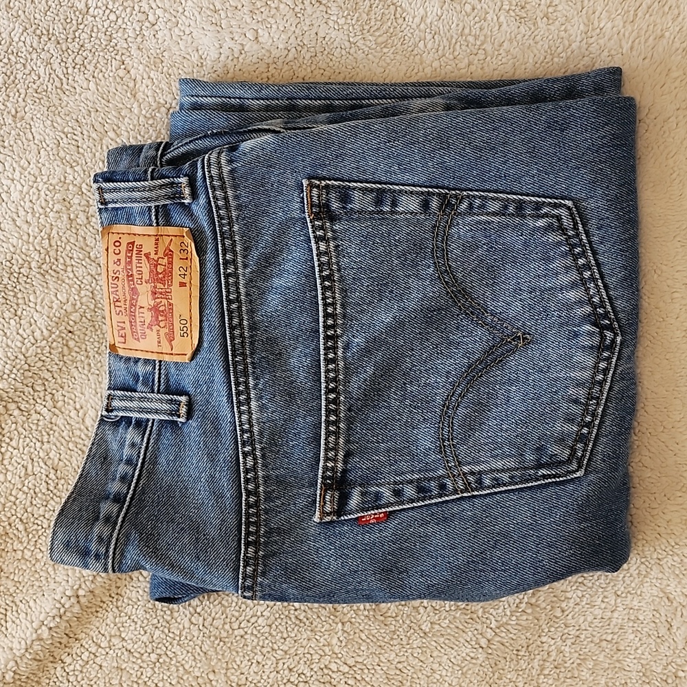 LEVI 550 Relaxed Fit Straight Blue Denim Jeans Mens Size 42 x 32